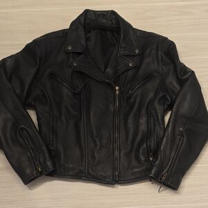 Womens Black Heavy Leather Moto Biker Jacket Large